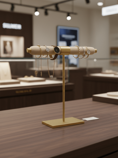 Ins Style -tyylinen ylellinen kultakoruteline, samettinen rannekoru- ja kellojärjestäjä, lipaston sormusteline