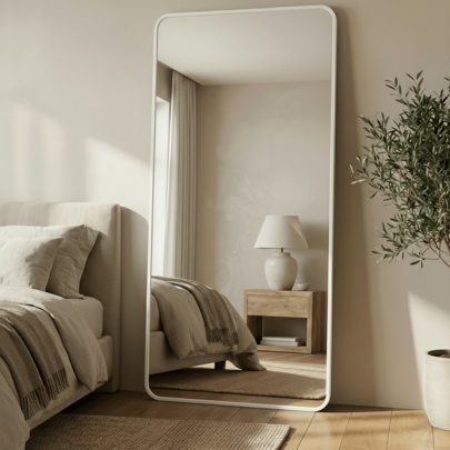 Espelho Retangular Arredondado 110x50 Arredondado Couro Legítimo Preto Caramelo e Gelo