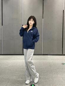 Nike SportswearClubFleece刺繡Logo純色連帽拉鍊外套衛衣男款 - 藍色 - 查看 7