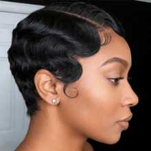 Short Vintage Finger Waves Pixie Cut Wig 13x4 Lace Frontal Remy Human Hair Wig Pre Plucked Human Hair For Women - Multicolor - View 4
