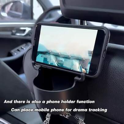 Gancho multifuncional para encosto de cabeça de carro com porta-copos, acessório universal à prova d'água para armazenamento em carros, adequado para caminhões, SUVs e carros de passeio.