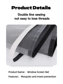 1 Peça Tela de Janela, Tela Mosquiteira Autoadesiva Sem Furos, Fácil Instalação, Malha Respirável Evita Mosquitos, Adequada para Quarto, Sala de Estar, Banheiro - Malha branca com borda preta - Visão 8
