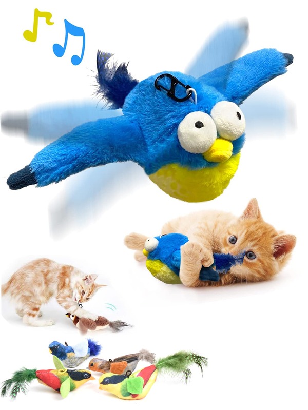1pc Random Color Cat Toy, Realistic & Vivid Flying Bird Toy With Cat And Feathers, Hanging On Elastic Rope, Automatic Bird Chirping Sound, Plush Pet Toy For Indoor Cat Play