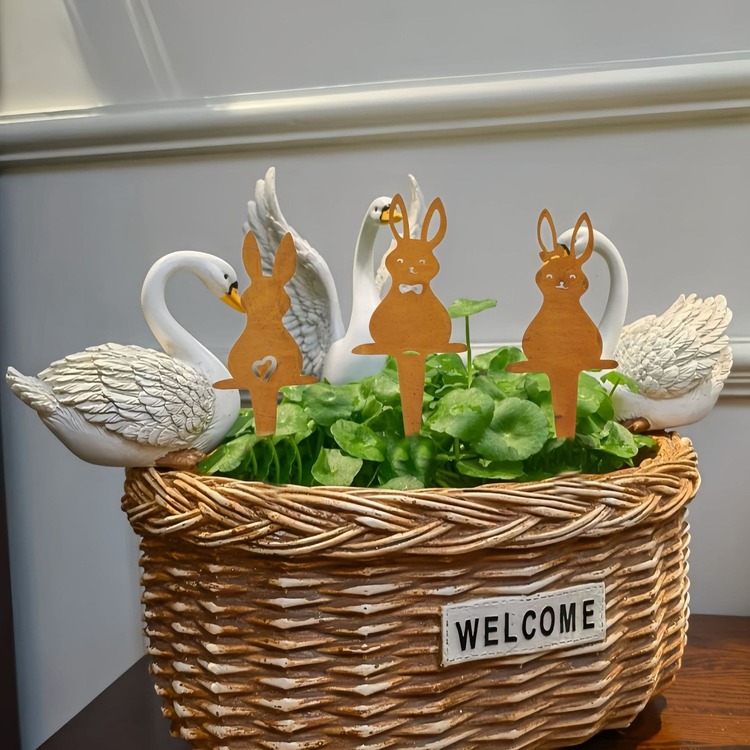 (1pc/3pcs) Outdoor Garden Pottery Grounds Insertion Easter Rusty Rabbit Courtyard Insertion Easter Egg Garden Lawn Flower Pot Decorative Grounds Insertion - Easter - View 6