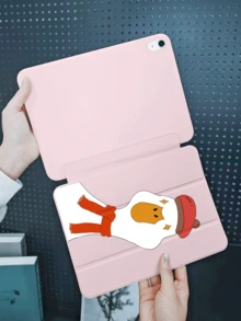 鸭子图案保护套，兼容 iPad 10.2 英寸、iPad (A16) 11 英寸第 11 代（2025 年）、iPad 第 9/10 代、iPad Air 第 4 代 10.9 英寸、Galaxy Tab S6 Lite 10.4 英寸、防摔、带笔槽、支持睡眠/唤醒功能，浪漫礼物。 - 粉色 - 查看 3