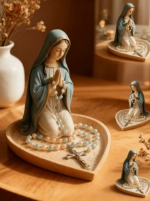 圣母玛利亚念珠架，念珠收纳架，天主教家居装饰，优雅圣母玛利亚祈祷念珠盒，宗教礼品，天主教礼品，适用于卧室、客厅、办公桌装饰，也可用于客厅、卧室、书房、婚礼、节日氛围、情人节、结婚礼物、最佳节日礼物、展示架装饰、生日礼物、毕业礼物 - 多色 - 查看 2