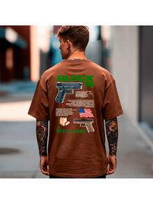 Camiseta Casual Oversized Glok Militar Tiro Esportivo Atirador - Marrom - Visão 3