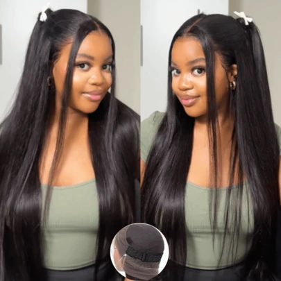 ZHENDEFA Dolda remmar 360 hudliknande HD transparent spetsfrontal peruk 200 densitet rak spetsfrontal peruk, osynliga remmar förplockade med dragsko 360 limfria peruker av människohår för kvinnor