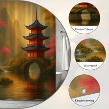 Elegant Pink And Blue Asian Inspired Shower Curtain Home Decor - White - View 3