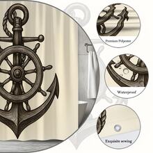 Nautical Anchor Shower Curtain - Vintage Marine Decor - White - View 2