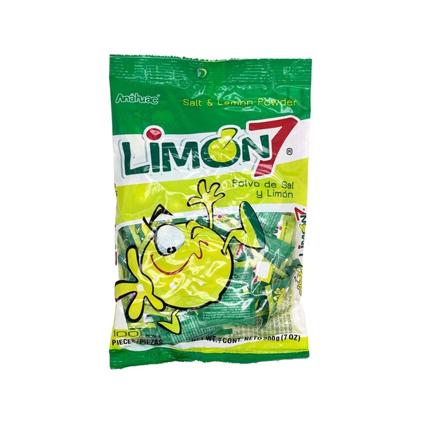 Anahuac Limon 7 Salt & Lemon Powder, 100 Pieces, Sour, Salty, Tangy, Lime Salt Flavor Packets, Snack, Great For Fruit, Candies, Bonbon