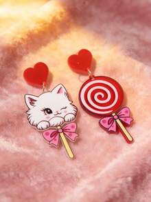 Pink Snail 手工串珠耳环，可爱卡通卡哇伊风格耳环，时尚配饰 - 棒棒糖造型，动物情侣亚克力树脂水滴耳环，适合女性和女孩，夏季冬季假日海滩派对礼物，情人节情侣礼物 - 棒棒糖 - 查看 5