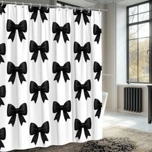 Black Bow Shower Curtain On White Background, Decorative Bath Curtain - White - View 6