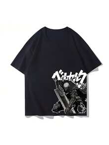 Berserks Legend Guts Mark Warrior Japanese Anime Summer Men Cottonsss T-Shirt Street Casual Men Loose Short SLEEs Ve Tee Top - 黑色 - 查看 1