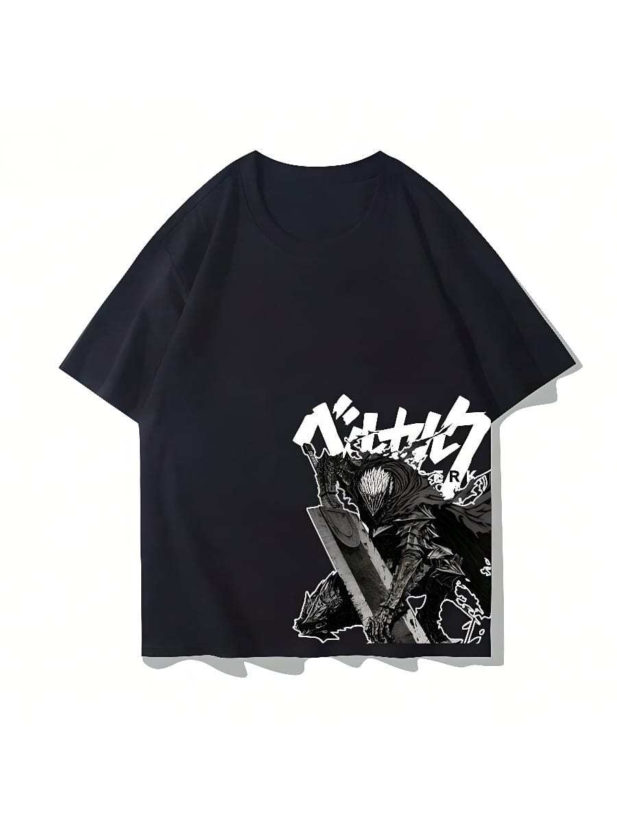 Berserks Legend Guts Mark Warrior Japanese Anime Summer Men Cottonsss T-Shirt Street Casual Men Loose Short SLEEs Ve Tee Top - 黑色 - 查看 1