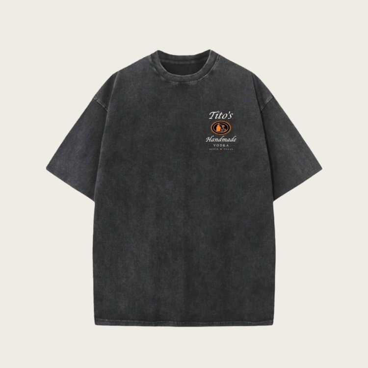 230g Washed And Used T-Shirt, Front Tito's Handmade Vodka Logo, Back With "AUSTIN TEXAS Tito's HANDMADE Vodka" Circular Text And Brand Logo, Tito's Vodka Theme - 黑色 - 查看 6