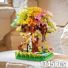 1345pcs Sakura Bonsai Building Blocks Set, Miniature Fairy Tale & Romance Theme Collection, ABS Plastic Architecture Model, Floral & Figurine Themed Toy, No Lighting - Multicolor - View 13