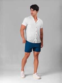 White Dress Shirt, Dunas Fabric, Similar To Linen, Men's, Short Sleeve, Mandarin Collar - Shirt For Summer 2026 - Cool Shirt - Beachwear - 無色 - 查看 5