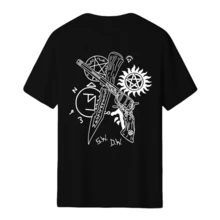 2026 New Supernaturals Printed Short Sleeved T-Shirt For Men And Women, Casual Fashion, Harajuku Hip-Hop, Y2K Short Sleeved Pullover, Summer Pure Cotton T-Shirt, Sports Shirt - 黑色 - 查看 5