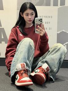 Áo nỉ dài tay cổ tròn thoáng khí Nike Swoosh, nam, màu đỏ đậm - Đỏ sẫm - Xem 7