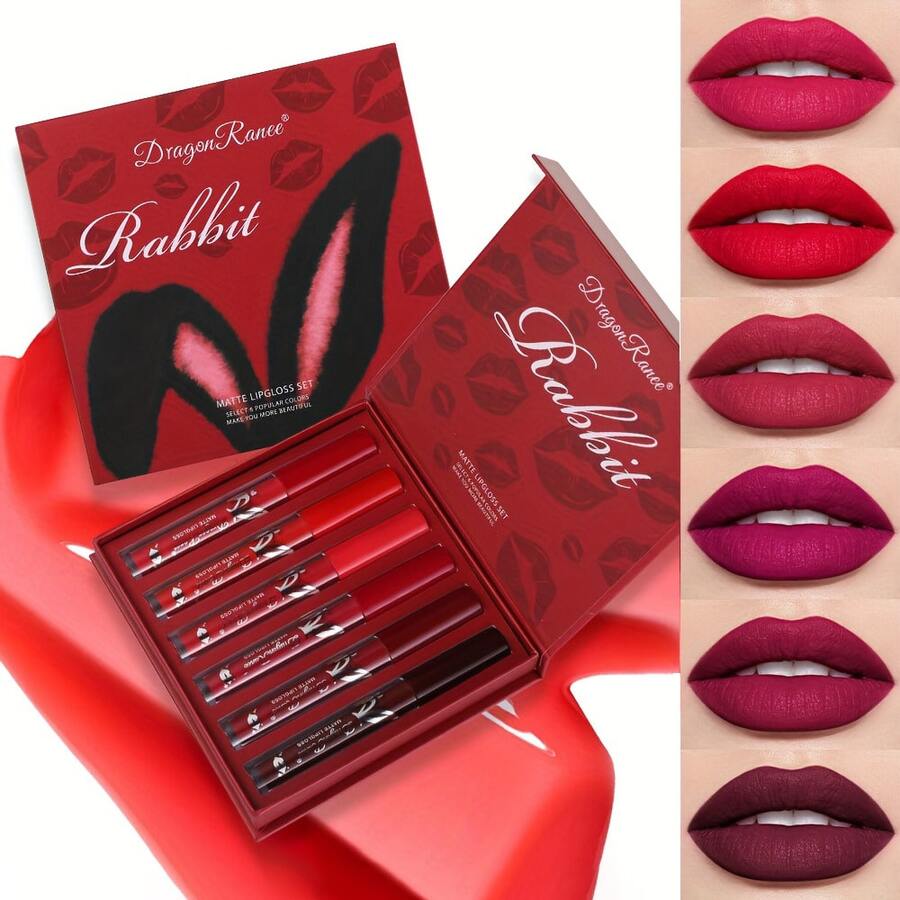 Set de 6 brillos labiales mate, resistente al agua y al sudor, antiadherente, efecto maquillaje natural de larga duración, para todo tipo de piel, para adultos, sistema de colores mixtos, caja de regalo. - 6 piezas - Ver 1