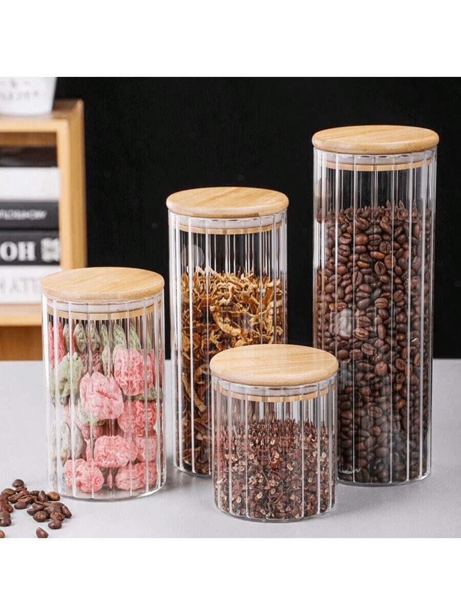 8pcs Food Storage Glass Jars With Bamboo Lids, Transparent, 6.5 X 8.5cm - Multicolor - View 1
