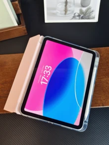 1pc Transparent 3-Fold Protective Case, Ultra-Thin Stand Shock-Proof Pencil Slot, Suitable Compatible With Apple Mini 4/5/6, 9.7/10.2/10.5 Inch, Air 4/5/6/7, 10th/11th Gen, Pro 11 Inch, Air 11(M2), Air 13 And Pro 11(M4) Models. Transparent Back Cover, High Transmittance, Customizable - Pink - Pink - View 4