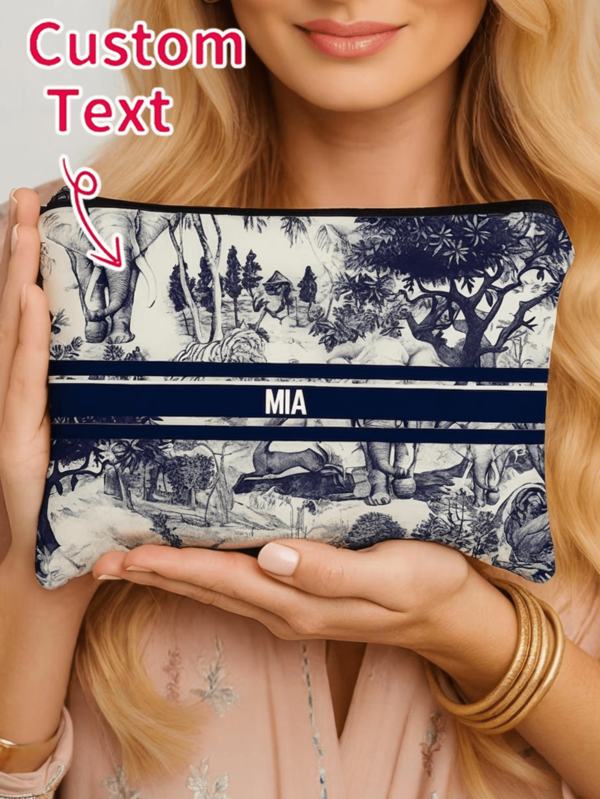 Personalized Fashion Polyester Cosmetic Bag With Makeup Pattern And Customized Name - Washable, Zipper Closure, Lightweight, Fade-Resistant, Foldable Makeup Bag, Personalized Toiletry Bag, Bridesmaid Makeup Bag, Bridesmaid Gift, Women's Gift, Anniversary Gift, Valentine's Day Gift, Birthday Gift, Wedding Gift, Best Friend Gift, Mom/Her/Girlfriend/Wife/Friend Gift, Cosmetic Bag, Travel Accessory