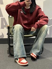 Áo nỉ dài tay cổ tròn thoáng khí Nike Swoosh, nam, màu đỏ đậm - Đỏ sẫm - Xem 8