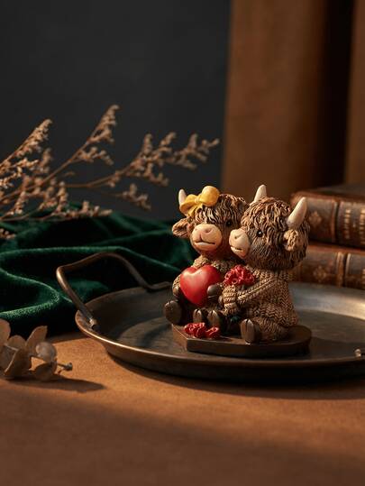 Cute Highland Cow Couple Sculpture Decor, Romantic Valentine's Day Gift, Home Decoration, Sweet Animal Statue, Couple Decor, Gift For Girlfriend, Rustic Style Decor, Anniversary Gift, Desktop Decoration, Animal Couples Gift