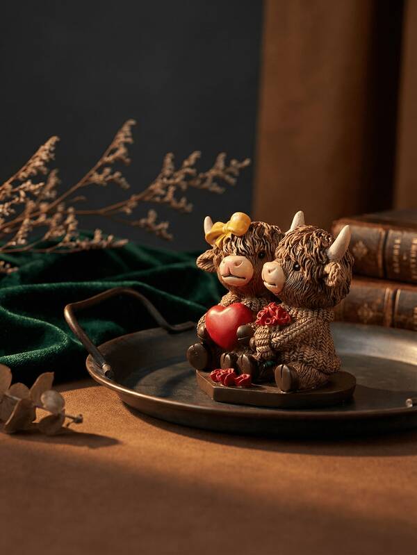 Cute Highland Cow Couple Sculpture Decor, Romantic Valentine's Day Gift, Home Decoration, Sweet Animal Statue, Couple Decor, Gift For Girlfriend, Rustic Style Decor, Anniversary Gift, Desktop Decoration, Animal Couples Gift