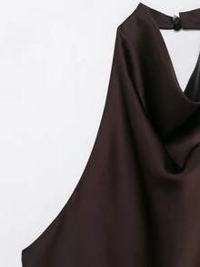 Seelio 夏季新款女士时尚缎面质感优雅吊带上衣 - 棕色 - 查看 6