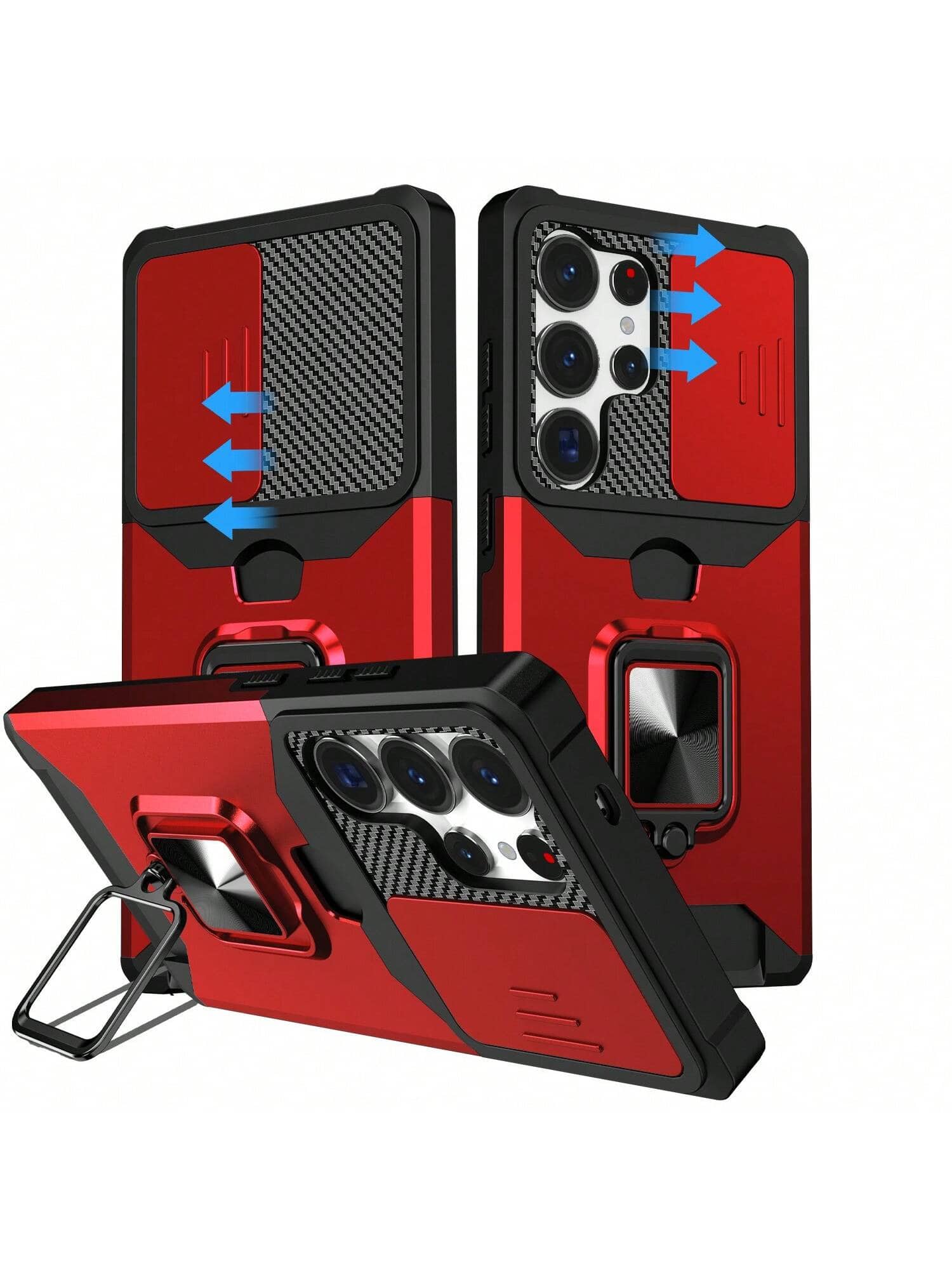 Compatible With IPhone 16 Pro Max/15 Pro Max/14 Pro Max/13 Pro Max/12 Pro Max/11 Pro Max/XS Max/7/8 Plus Phone Cases With Card Slot + 360° Rotating Stand, Military-Grade Drop Protection Phone Cases + Ring Holder Series, High-Quality Craftsmanship, Full Phone Case Set, Compatible With Samsung S25U/S22/23/24+, A04/A05/A14/A15/A24/A25/A34/A54S, Compatible With OPPO, VIVO, Redmi Note 11/12 Pro - Red - View 1