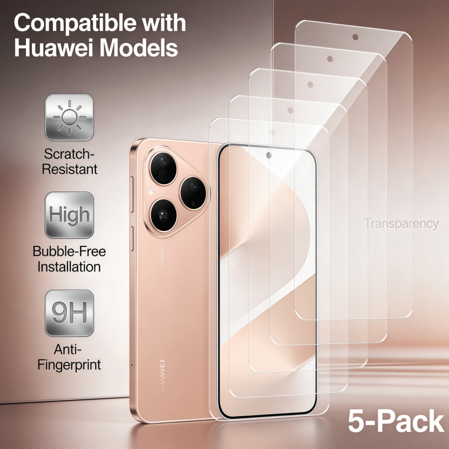 5pcs:Ultra Clear Tempered Glass Phone Screen Protector HD Anti Scratch Bubble Free Easy Installation For Huawei Nova Y70,Honor X8 5G,Honor 8A,P Smart 2020,P30,Y8p,Honor X9,P40 Lite 5G,Y9s,Honor 400,P Smart Z,Honor 9X Lite,P20,Nova 3i,Y9 (2019),Mate 20 Lite And More Smartphones Screen Protection Essentials, Applicable To Daily Shield, Office, Home Daily Shield Office Home Phone Accessories Waterproof Shockproof Anti-Fall Scratch Resistant