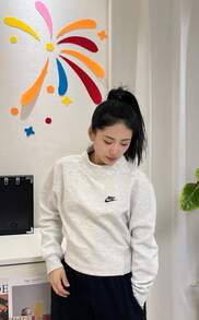 Nike Logo Letter Knit Pullover Sweatshirt, Long-Sleeved, Solid Color, Stand Collar, Warm, Light Gray. - Light Grey - View 8