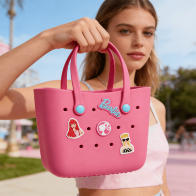 Miniso Barbie Sunshine Series Summer EVA Beach Basket Tote Bag, Hollow Handbag, Cartoon Cute Shoulder Bag, Lunch Bag, Perfect For Beach, Travel And Holiday Essentials