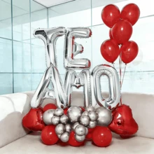 Conjunto de Balões para o Dia dos Namorados - Inclui balões metalizados com letras douradas e prateadas, balões de coração vermelhos e balões de látex vermelhos e prateados. Ideal para decoração de Dia dos Namorados, aniversários, pedidos de casamento, festas de aniversário, Ano Novo e como material decorativo. - Multicolorido - Ver 2
