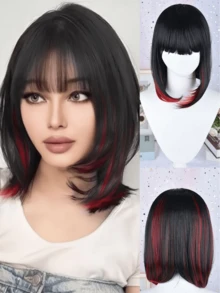 Peluca con flequillo rosa de 12 pulgadas, adecuada para uso diario, fiestas, cosplay, fotografía y otras ocasiones de las mujeres - Burdeos - Ver 12