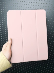 1pc Transparent 3-Fold Protective Case, Ultra-Thin Stand Shock-Proof Pencil Slot, Suitable Compatible With Apple Mini 4/5/6, 9.7/10.2/10.5 Inch, Air 4/5/6/7, 10th/11th Gen, Pro 11 Inch, Air 11(M2), Air 13 And Pro 11(M4) Models. Transparent Back Cover, High Transmittance, Customizable - Pink - Pink - View 3