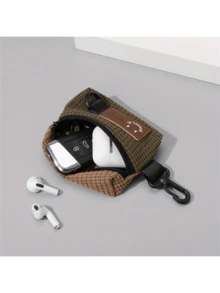 Mini Retro Colorblock Zipper Pouch, Lightweight Coin Purse, Portable Versatile Earphone Bag - Màu xanh Ô liu - Xem 7