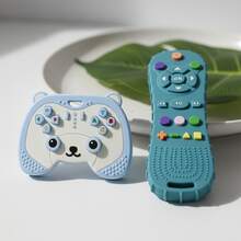 2 Packs Baby Game Controller & TV Remote Shape Teether Set, Cute Bear & Cat Silicone Sensory Toy, Non-Electric Chew Gift - Multicolor - View 2