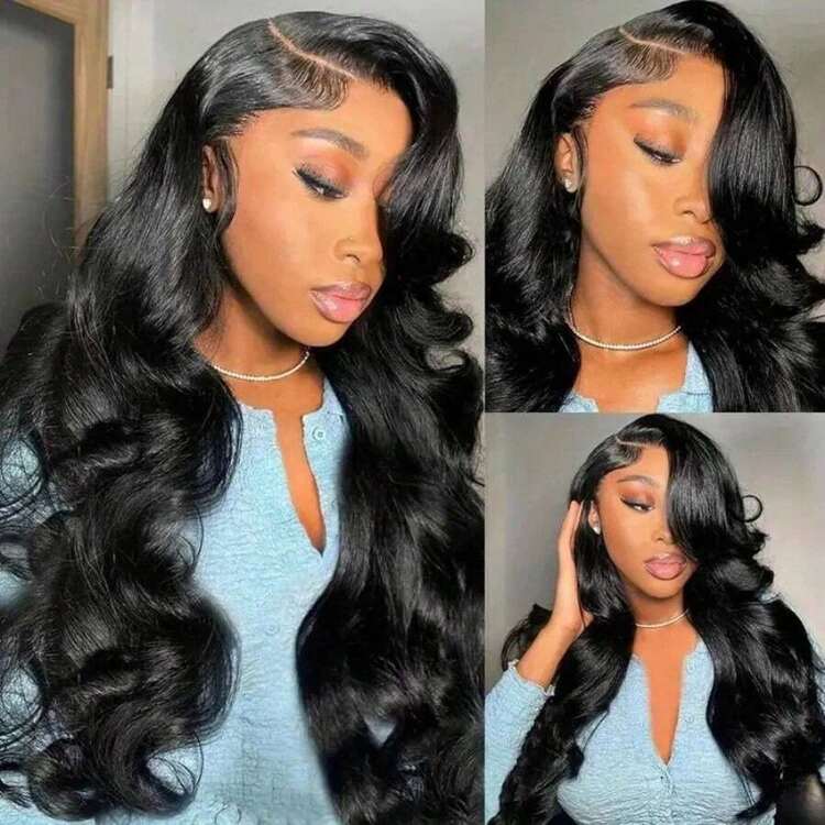 Natural Color 1B# Body Wave 13x4 13x6 5x5 HD Lace Front Wigs Human Blended Hair 200% Density Human Blended Hair Pre Plucked Wigs For Black Women Human Hair Glueless Frontal Wig Natural Black Body Wave Wig 10-34 Inch Hair Wig - Natural & Black - View 8