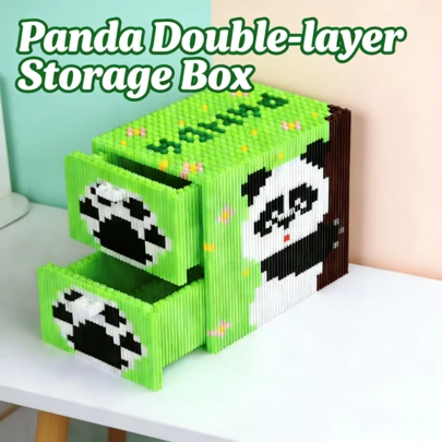 4900+Pcs Panda Double-Layer Storage Box, Cute Panda Super Adorable Assembly Building Blocks, Creative Panda Tissue Box Building Blocks Handmade Puzzle Toy, Home Office Decorative Tissue Box, Gift Office Decor