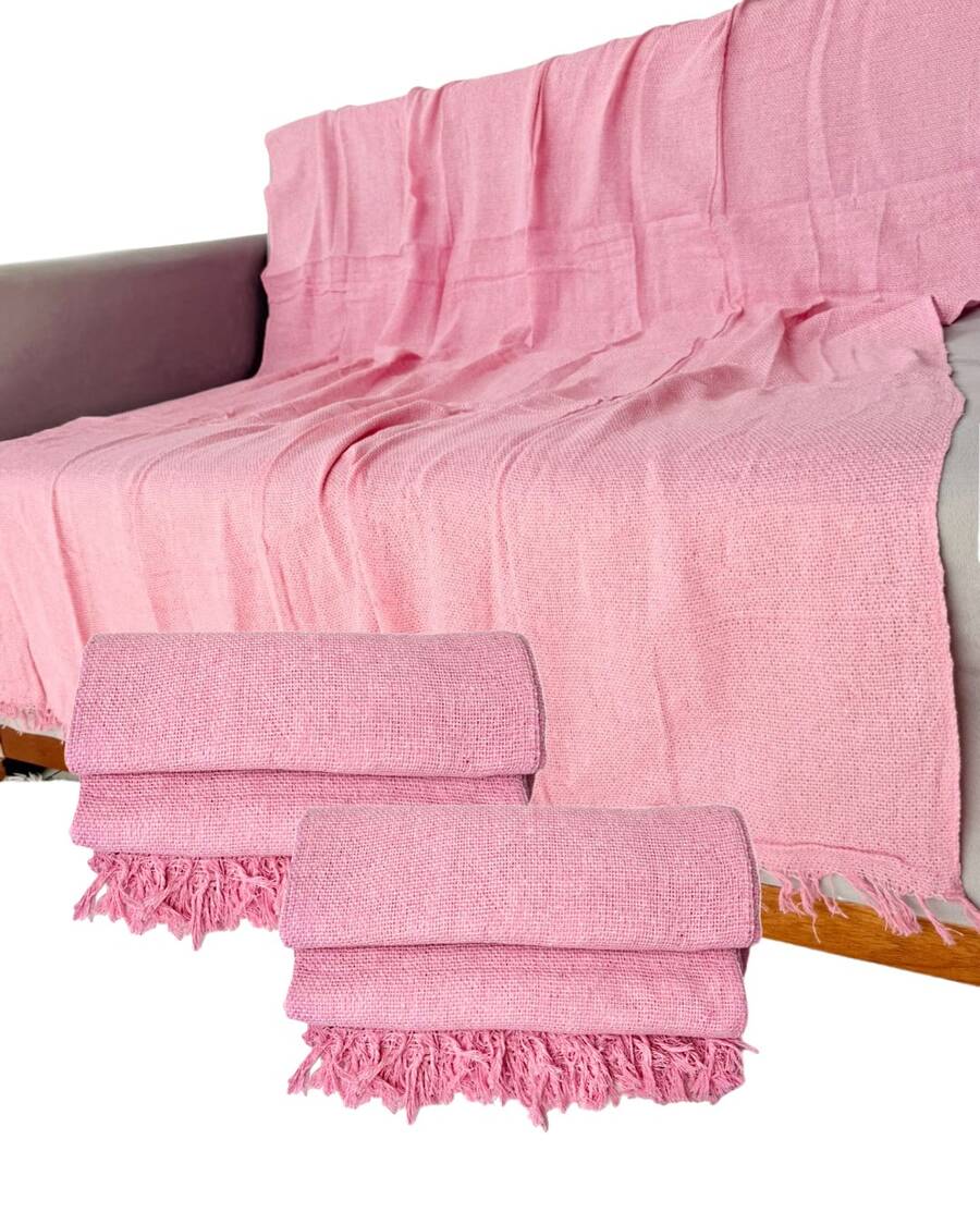 Set Of 2 Throws For Sofa Or Bed, 100% Cotton, Size 210x120, Decorative And Protective Cover For A New And Elegant Home - 羅莎 - 查看 1