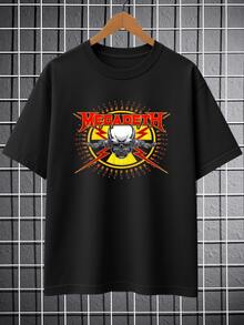 Camiseta Megadeth Banda Rock Esqueleto Caveira Logo Camisa Blusa Unissex Masculino Feminino 100% Algodão Top Premium Streetwear Lançamento Envio Imediato Preto Branco!! Plus Size - Preto - Visão 1