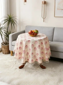 HXARTMIS 1 Pc Pink Rose Valentine's Day Round Tablecloth With Tassel Pendants. It Also Functions As Table Protection, Being Dust-Proof And Stain-Resistant. Italian Terms: Tablecloth, Tablecloth, Birthday, White Tablecloth, Baptism, Pink Tablecloth, Stain-Resistant Tablecloth - Pink - View 11