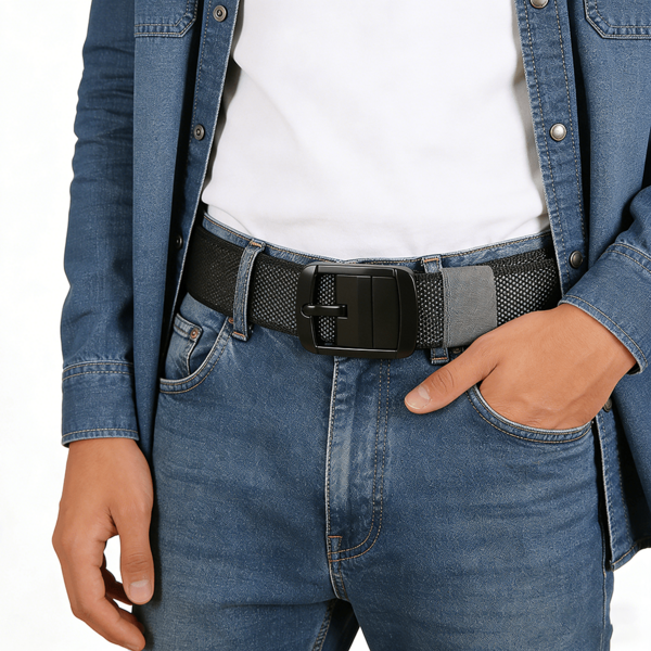 Men's Canvas Belt With Buckle, Casual Utility Pants Belt, Korean Fashion, Suitable For Plus Size, Students, Military Training