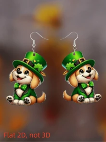 2D Adorable Puppy Pendant Earrings, Irish Holiday Clover Acrylic Earrings, Dog Lover Gift, Classic Holiday Party Gift, Birthday Gift, Girlfriend Gift - Puppy - View 2