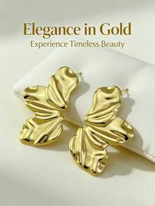 Stainless Steel Gold-Plated Ear Studs, Low Allergenic, Nickel-Free, Women's Exaggerated Ear Studs, Thick Gold Women's Ear Studs, Fashion Declaration Geometric Texture Lightweight Anti-Allergy Ear Studs, Retro Jewelry Dance Party Gifts, Women's Ear Studs, Fashionable Heavy And Unique Pendant Ear Studs, Women's Gold Earring Sets, Exquisite Gold-Plated Pendant Ear Studs, Anti-Allergy Ear Studs, Fashion Jewelry, Women's Gifts, Party Gifts - Multicolor - View 4