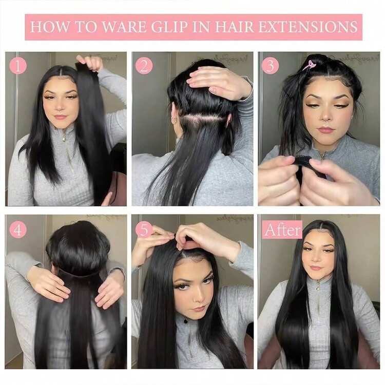 6件/套 16夹 自然黑色渐变长直发耐热假发（女士款） - SNatural - 查看 7